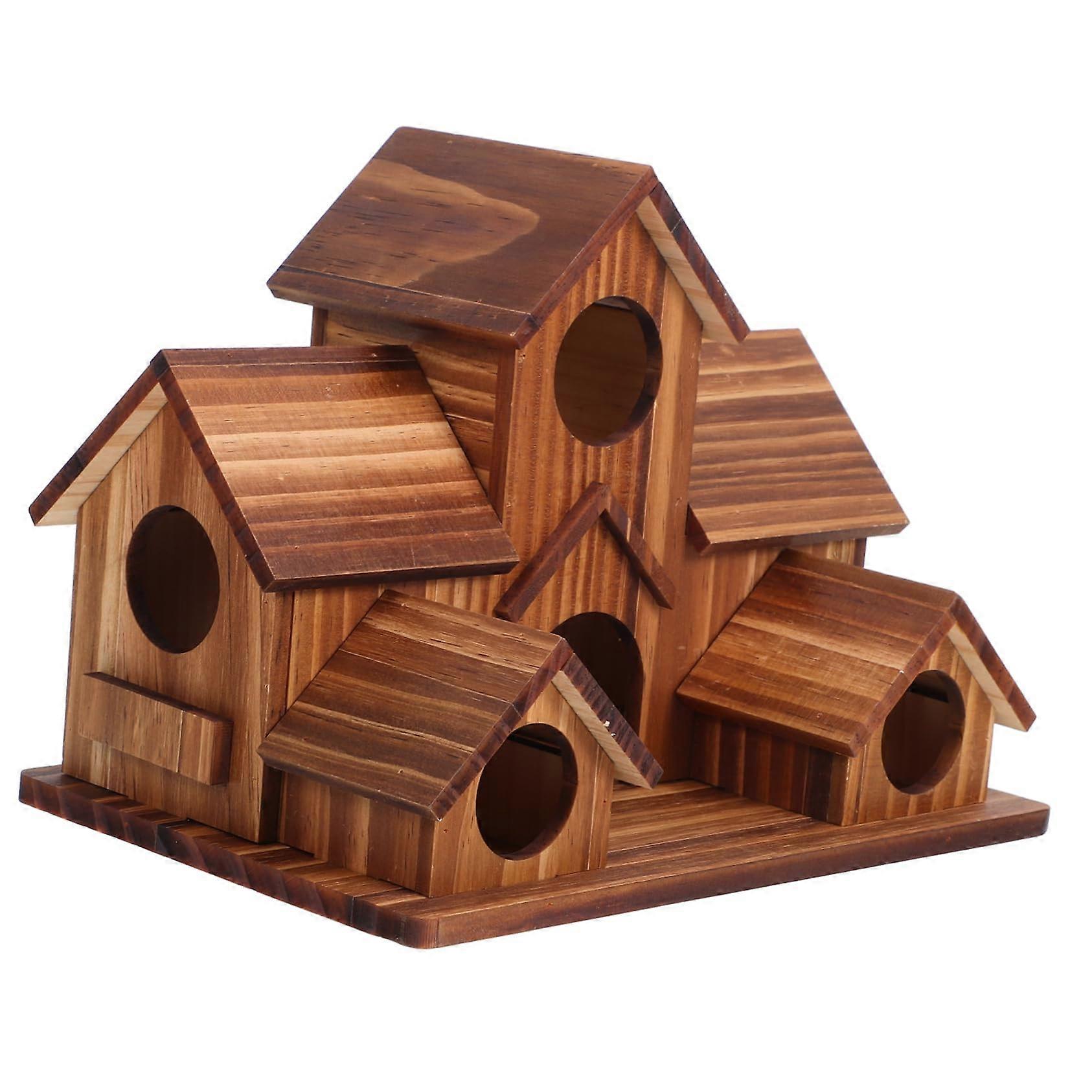 Wooden Bird House for Outdoor Use with Natural Finish Nesting Box for Wild Bird Feeding and Viewing