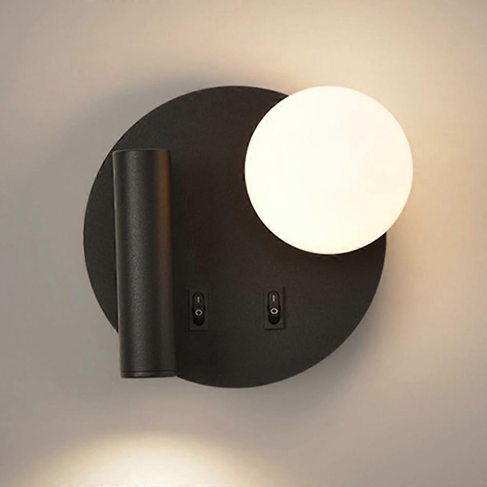 Modern 2Light Wall Sconce with Switch, Adjustable LED Bedside Reading Lamp, Glass Shade Fixture