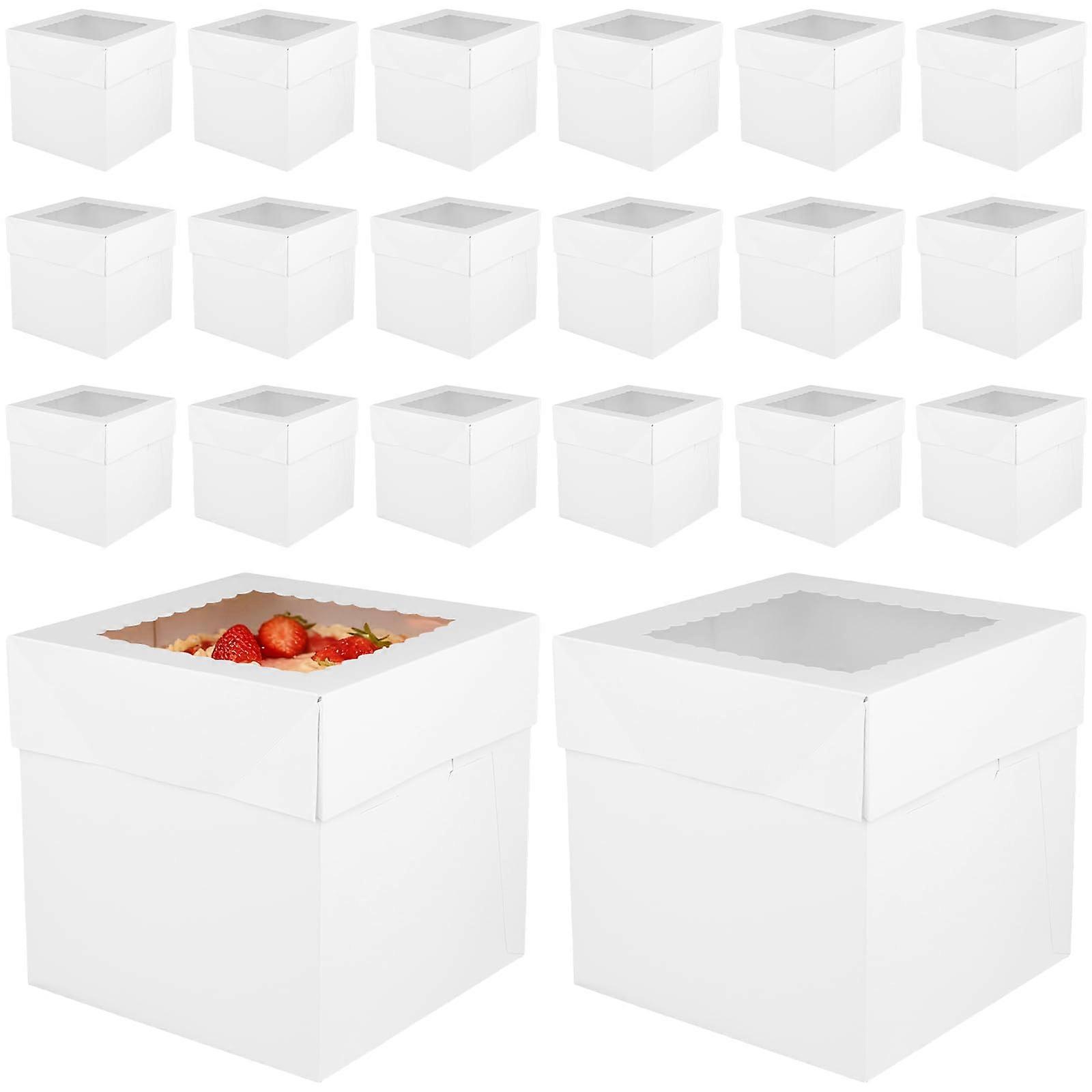 20PCS 10 Inch Cake Boxes with Clear Window and Boards, White Cardboard Bakery Boxes for Wedding, Dessert Table, Pastry