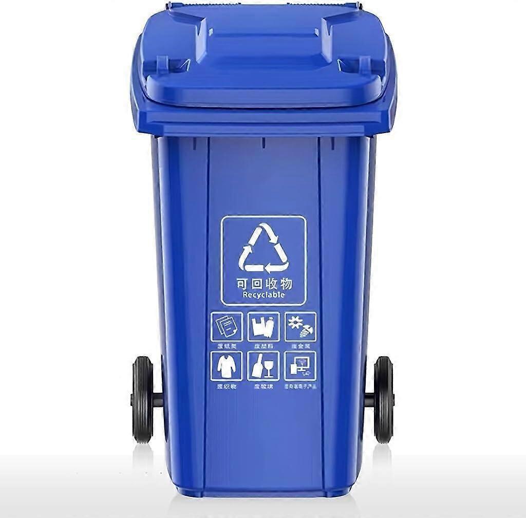 240L Outdoor Trash Can with Wheels and Lid, Large Capacity Weather Resistant Waste Bin, Blue