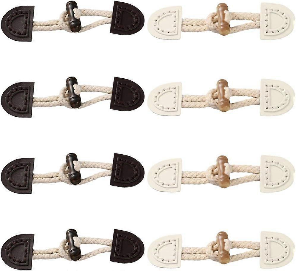 8 Sets Black White Pu Leather Toggle Closure with Resin Horn Vintage Sewing Button Sew on Toggles Closures Clasps Buttons Bulk for Sewing Making Coat 