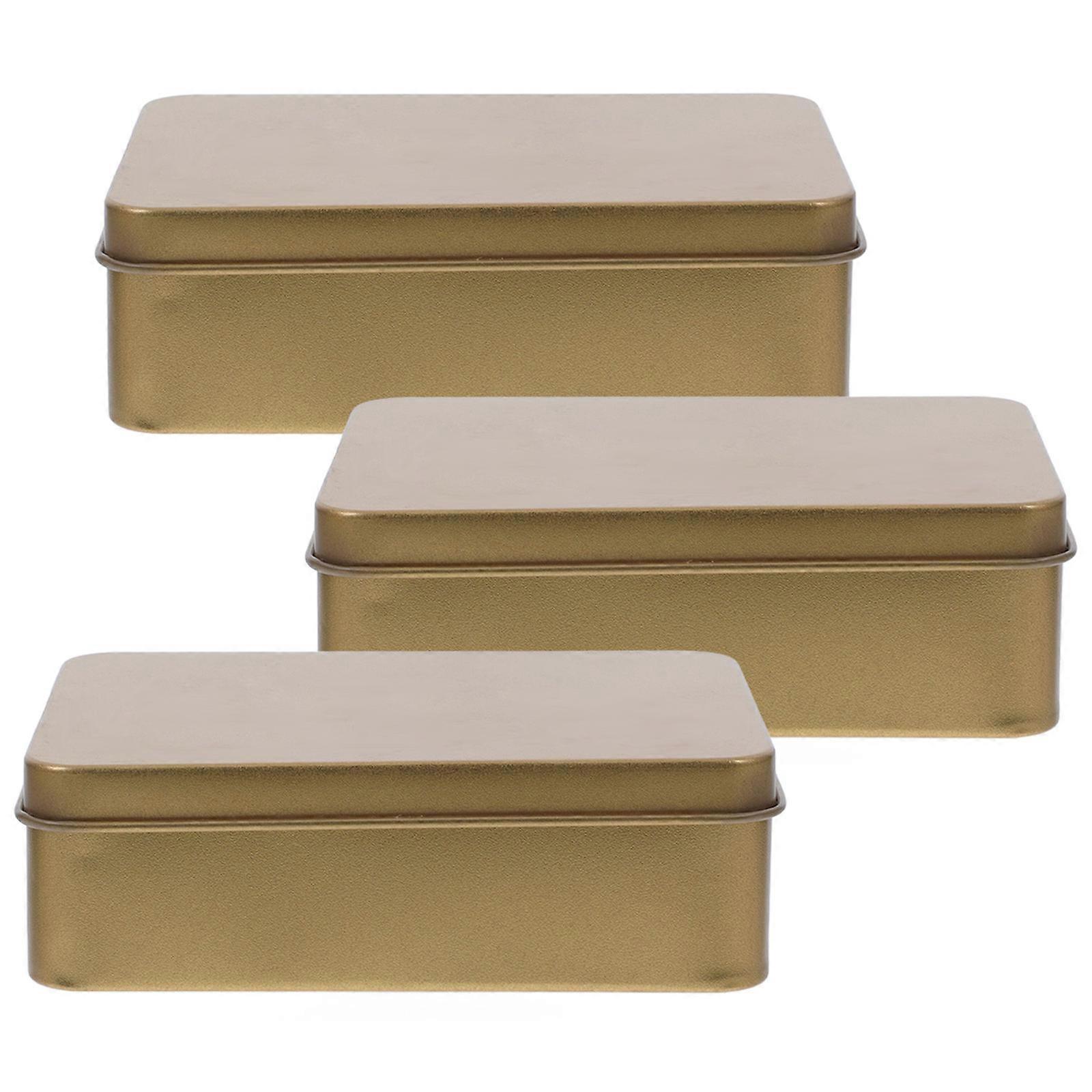 Golden Rectangular Tin Plate Box for Storage 3Pcs Metal Candy Containers