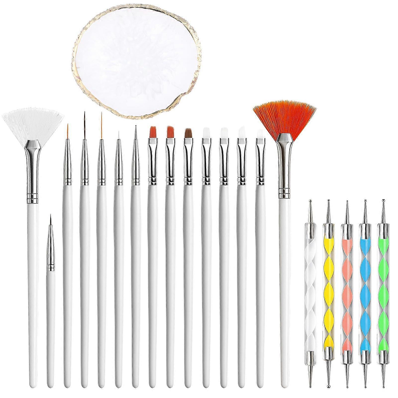 21 Piece Nail Art Brushes Set with Dotting Tools and Palette for DIY Manicure at Home or Salon
