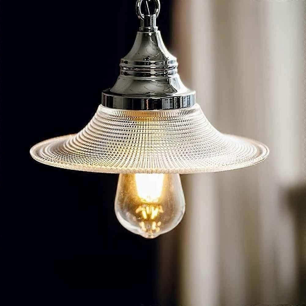 Vintage Glass Pendant Light Fixture with Clear Shade, Chrome Finish, Adjustable Height, E27