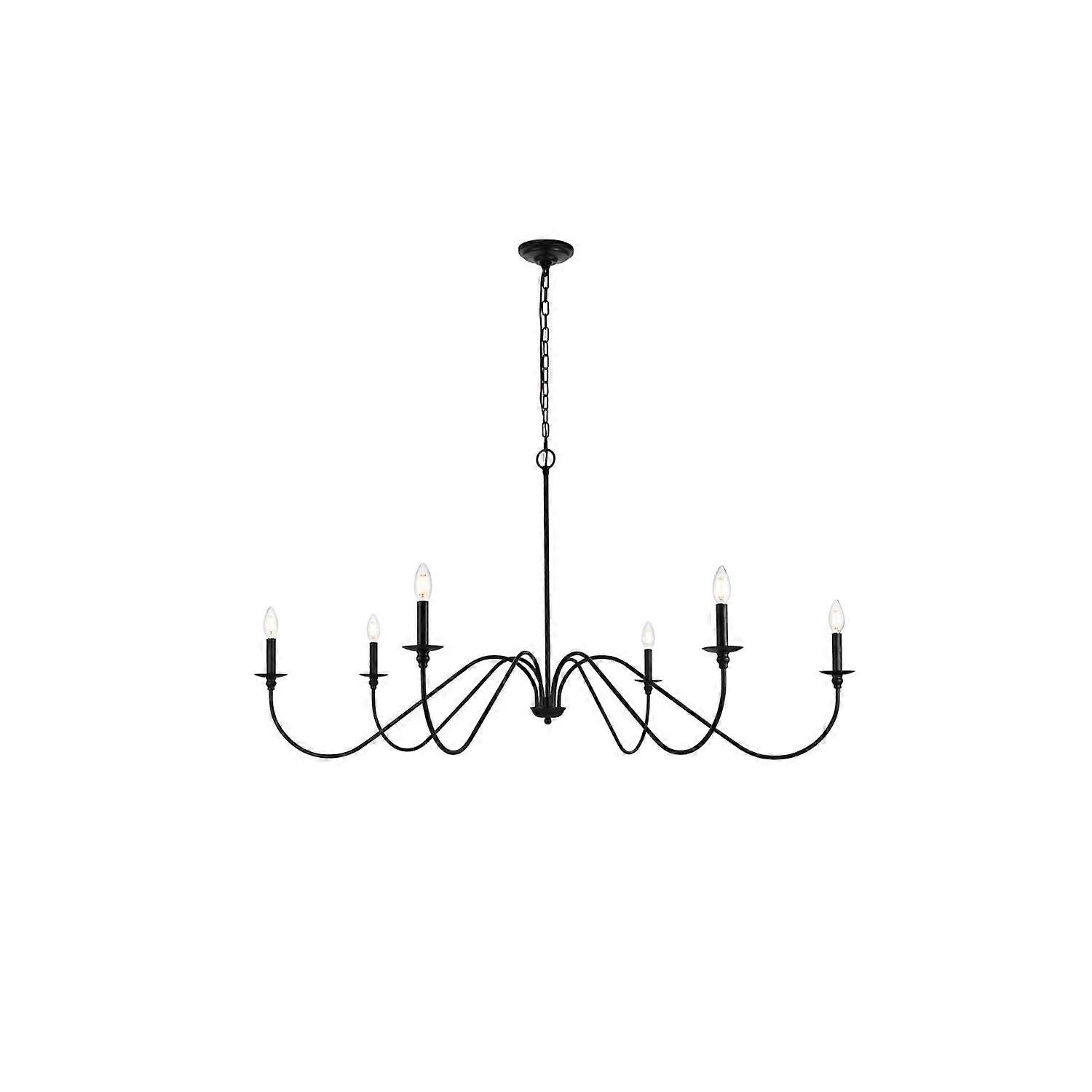 6Light Matte Black Chandelier with Adjustable Height, Vintage Candelabra Design for Dining Room