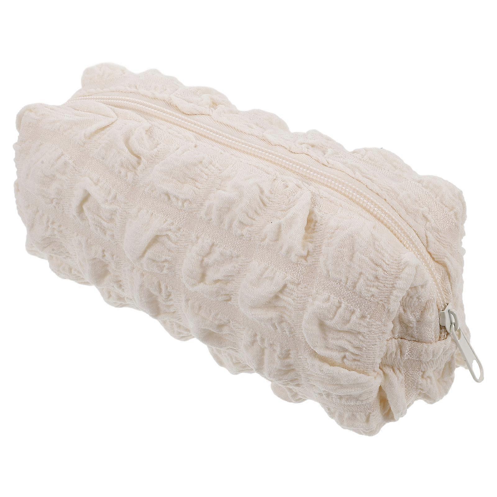 Makeup Pouch Beige Polyester Soft Makeup Bag for Women Large Capacity