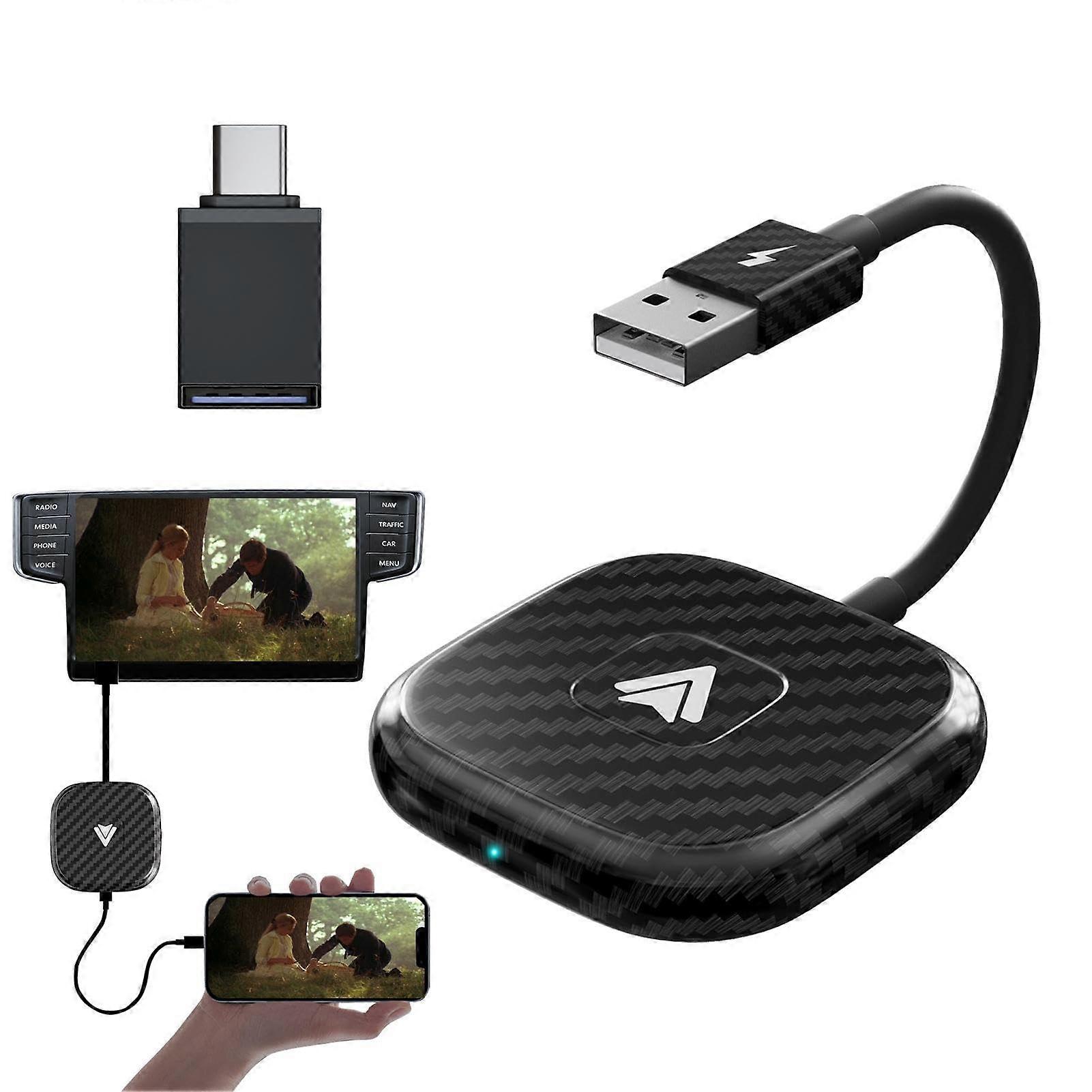 Wireless CarPlay and Android Auto Adapter with USB Easy Setup, Low Latency and Lossless Audio