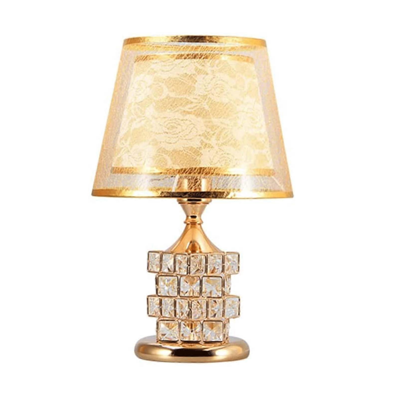 Bedside Table Lamp with K9 Crystal and DoubleLayer Shade, Warm Lighting, Stable Iron Base
