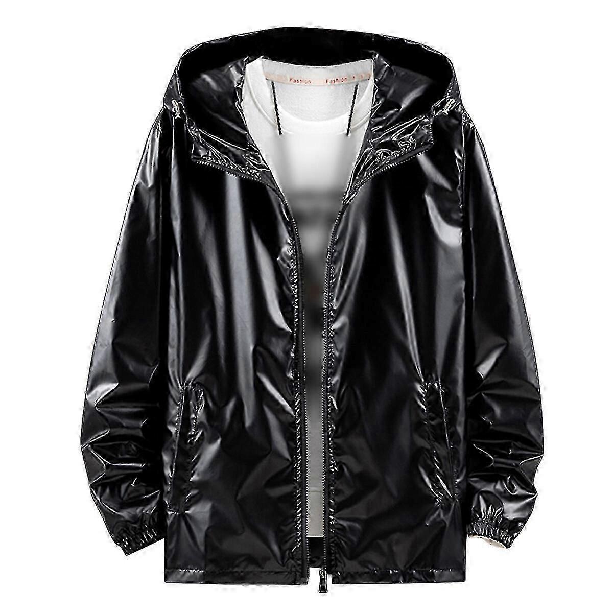 Sliktaa Mens Shiny Waterproof Hooded Jacket