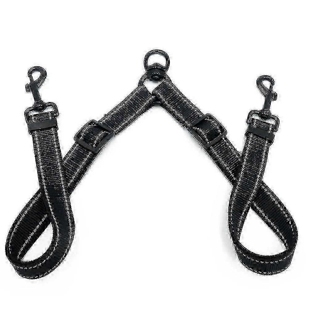 Adjustable Heavy Duty Nylon Double Leash Coupler for Large Dogs - Black