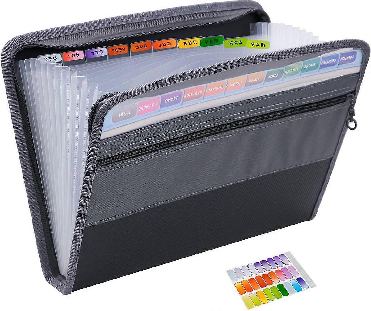 Sooez Accordion File Organizer with Zipper| 12 Pocket Expanding File Folder with Front Pencil Pouch| Portable Monthly Paper Bill Tax Receipt Organizer