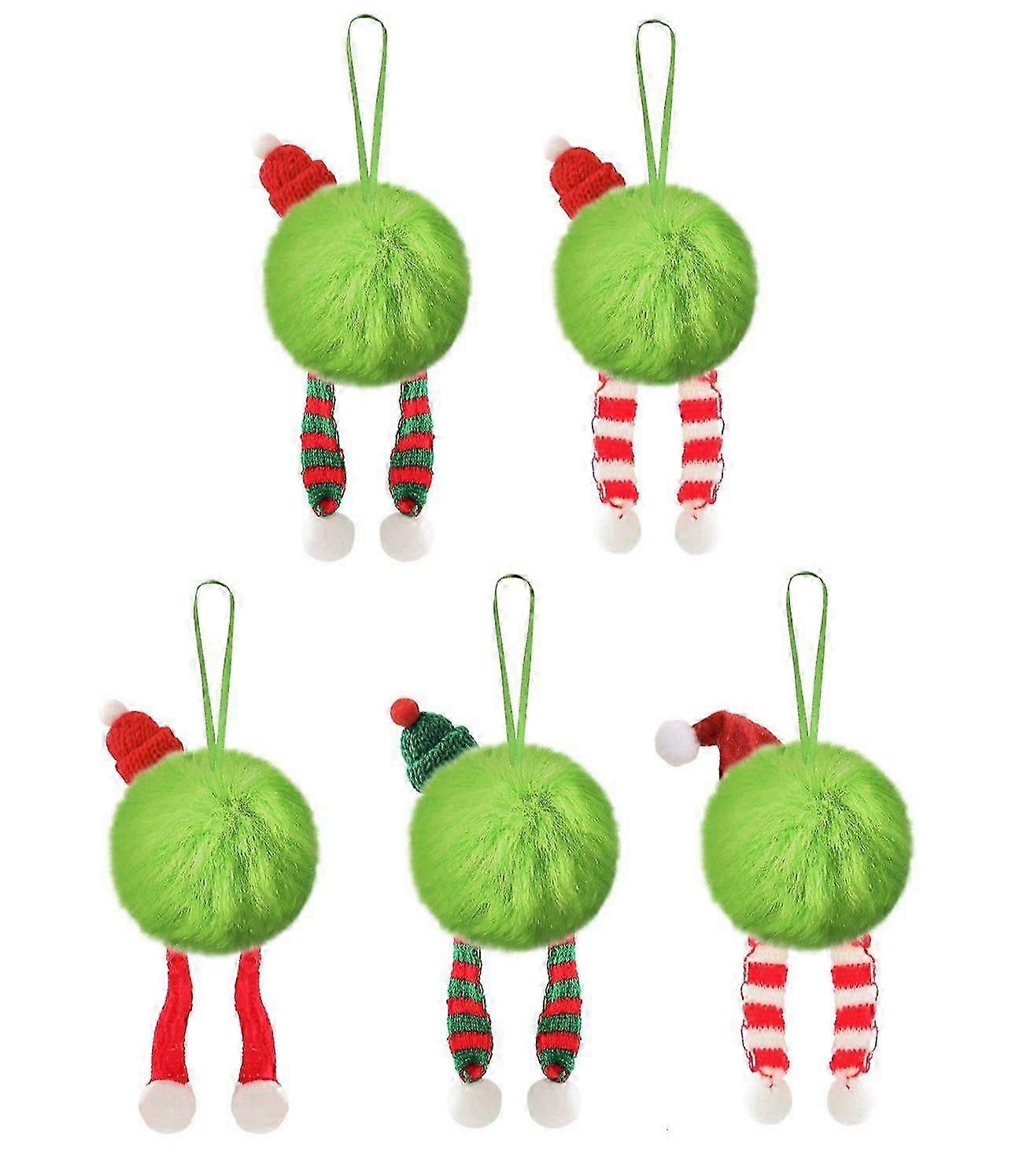 Lot de 5 adorables décorations de Noël en forme de lutin vert aux cheveux duveteux, boules de Noël pour sapin, cheminée, guirlande, décoration pour chambre d'enfant, décorations de Noël d'intérieur