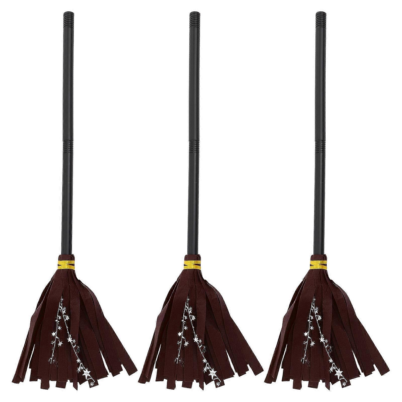 Witch Broomstick Decor Halloween Cosplay Witch Broom Plastic 3Pcs Set