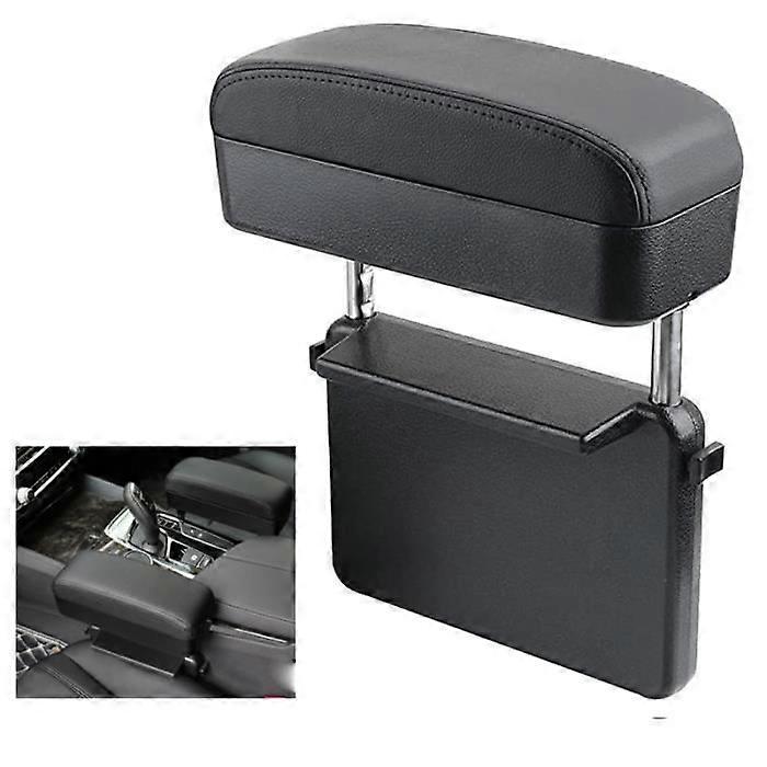 Car Armrest Cushion, Universal Adjustable PU Leather Center Console Armrest - Black