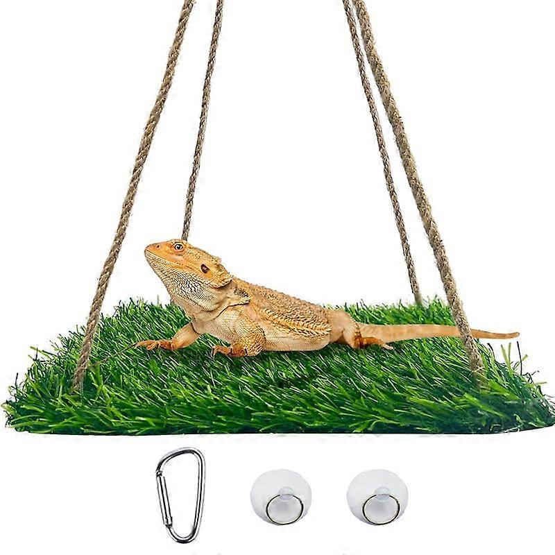 Reptile Hammock Swing for Bearded Dragon with Durable Grass Pad and Adjustable Hanging Bed