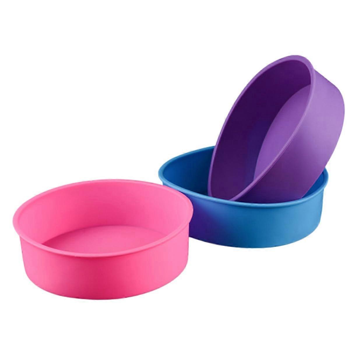 3pcs Round Silicone Cake Mold Set NonStick Cupcake Liners Easy Clean Baking Cups Random Color
