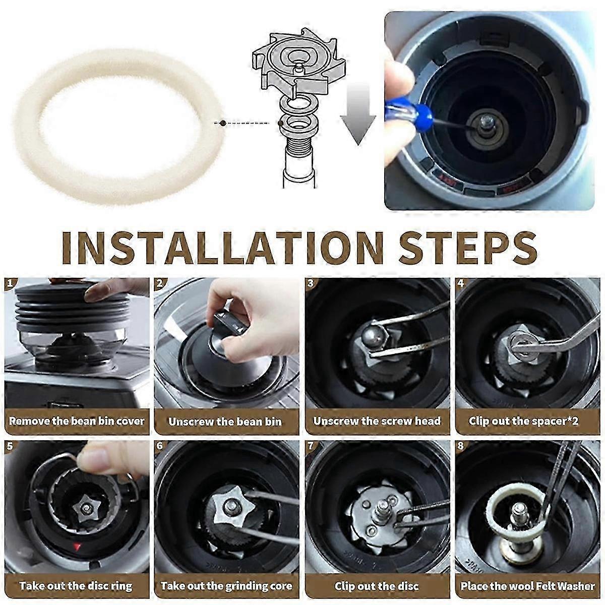 6Pcs Felt Washer Replacement compatible Espresso Machine Grinders-Compatible with BES870, BES878, BE