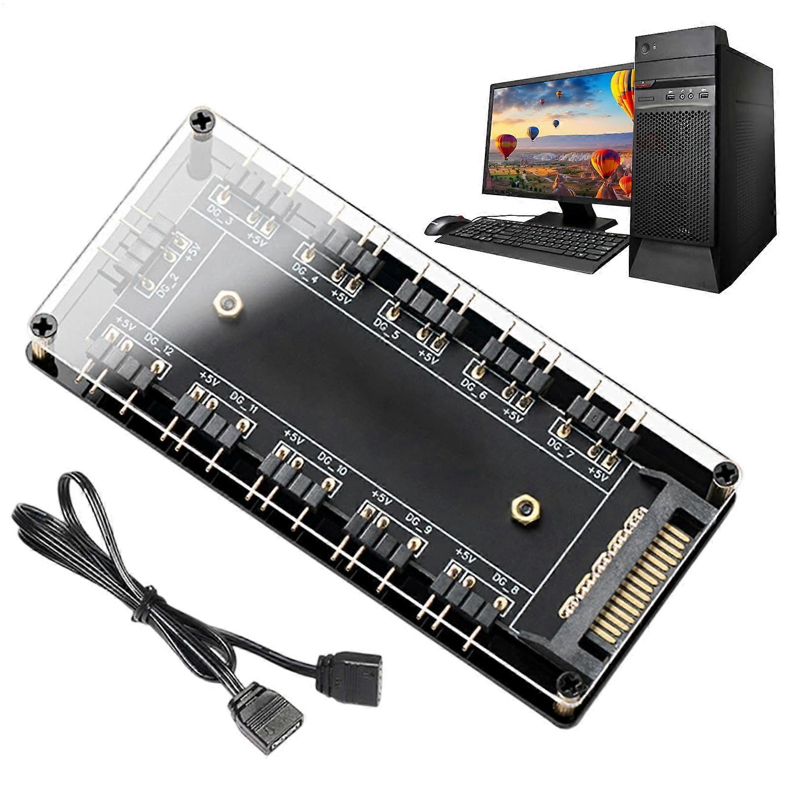 10Port ARGB Fan Hub Controller for PC Case, Motherboard Sync, Plug and Play Cooling Splitter