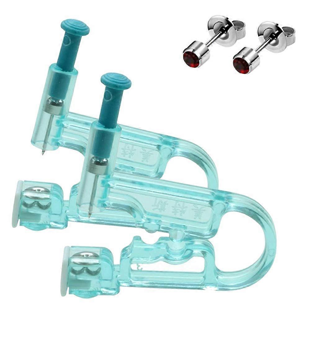 Ear Piercing Gun SingleUse Safety Kit with Preloaded Garnet Crystal Studs 2 Pack