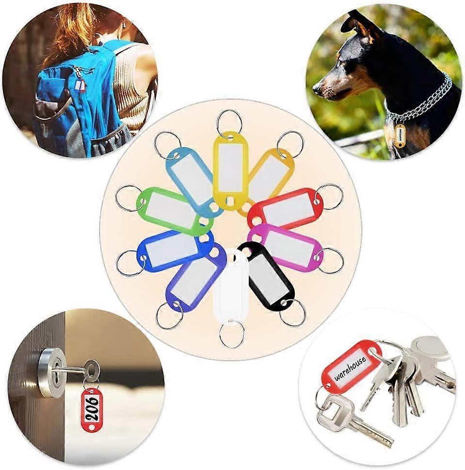 Key Tags Coloured,50 Pack Plastic Key Fobs Clear Keyring Tags Key ID Ring with