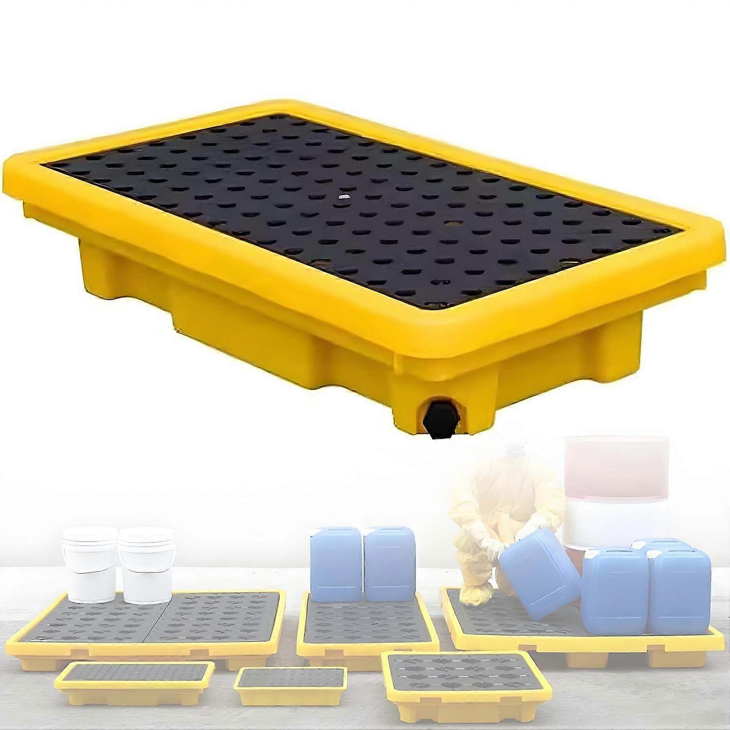Spill Containment Pallet with Drain Outlet, Stackable Drum Spill Containment Platform 50x36x10cm