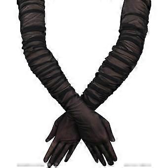 Sexy doorszichtige dameshandschoenen, zwart, lange doorszichtige handschoenen van mesh en tule, superlange handschoenen voor opera, kerstfeest, dans, formele gelegenheden, bruidshandschoenen, tot aan de elleboog.