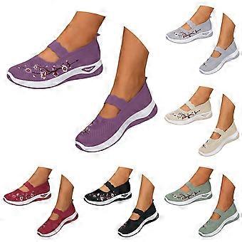 Embroidery Flower Walking Shoes for Women Breathable Arch Support Sneakers Non Slip Comfortable Workout Shoe Green Size 9.5