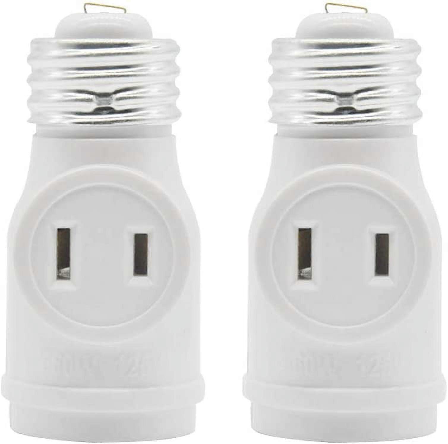 2 Outlet Light Socket Adapter - Converts Medium Screw Socket into Two Outlets - UL Listed, White, 2-Pack