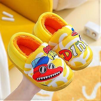 Kinder Karikatur Dinosaurier Druck Plüschpantoffeln Weiche Sohle Herbst Winter Warm Baby Jungen Indoor Home Schlafzimmer Ferse Wrap Baumwolle Schuhe