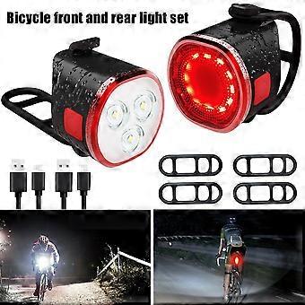 Mini White Front Bike Headlight With Red Rear Lamp Usb Charging Bicycle Lamp Builit-in Battery Night Safety Cycling Accessories