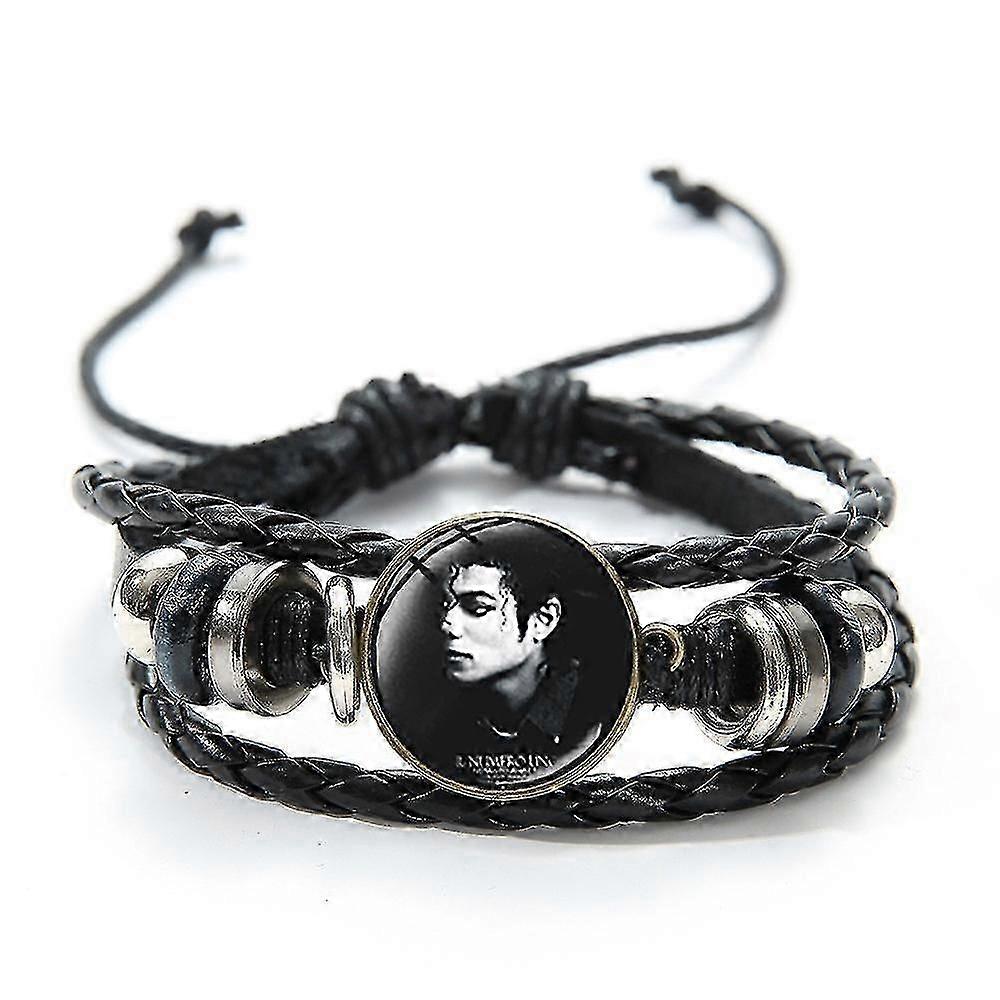 Michael Jackson Time Stone Bracelet Multi-layer Braided Leather Beaded Charm Style A