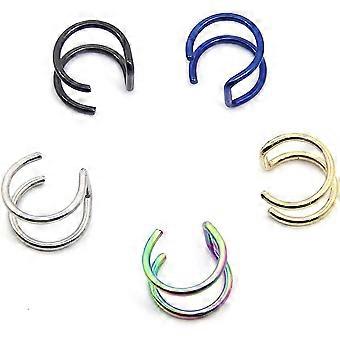 5PCS Piercing Femmes Filles Hommes 16G Acier inoxydable Non-piercing Faux Lèvre Nez Anneau Clip-on Cartilage Septum Boucle d’oreille Cerceau