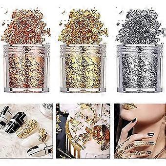 3 bouteilles / ensemble d’autocollants 3D Nail Art imitation or argent cuivre métal feuille de couleur fragments DIY décoration ensemble pour nail art maquillage peinture Handmad