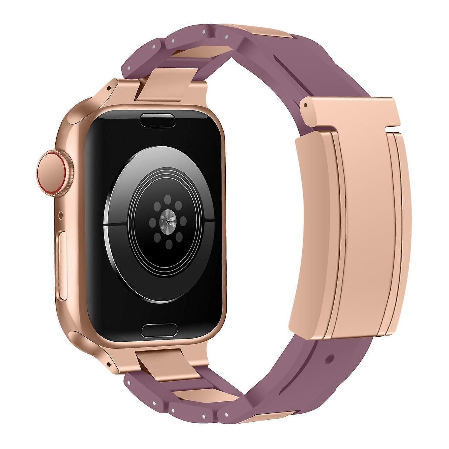 For Apple Watch Series 10 42mm / 9 8 7 41 / 6 SE 5 4 40mm Design Magnetic Buckle Stainless Steel Band Purple / Rose Gold