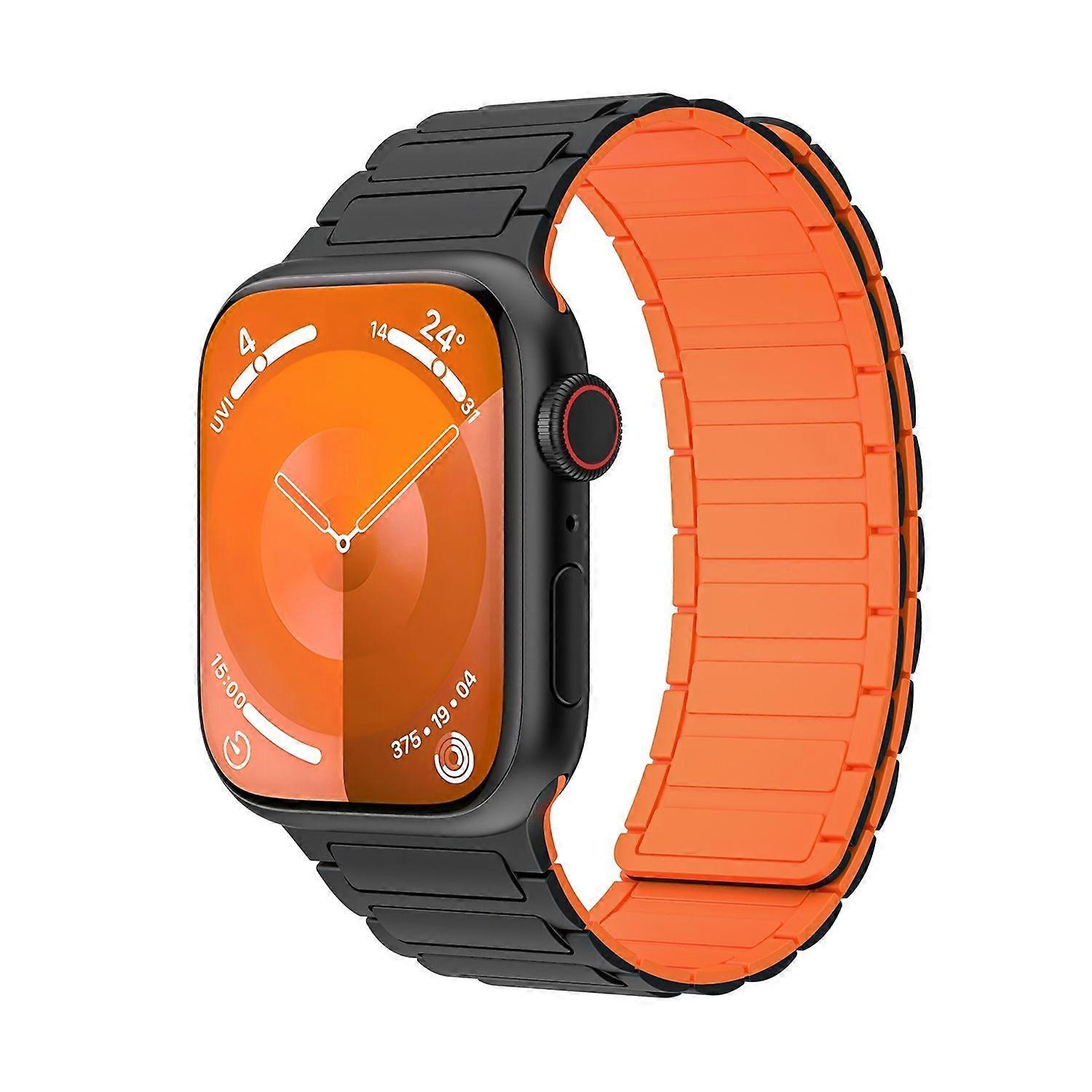 For Apple Watch SE 2023 40mm High-Quality Silicone Magnetic Loop Replacement Arm Band Black / Orange