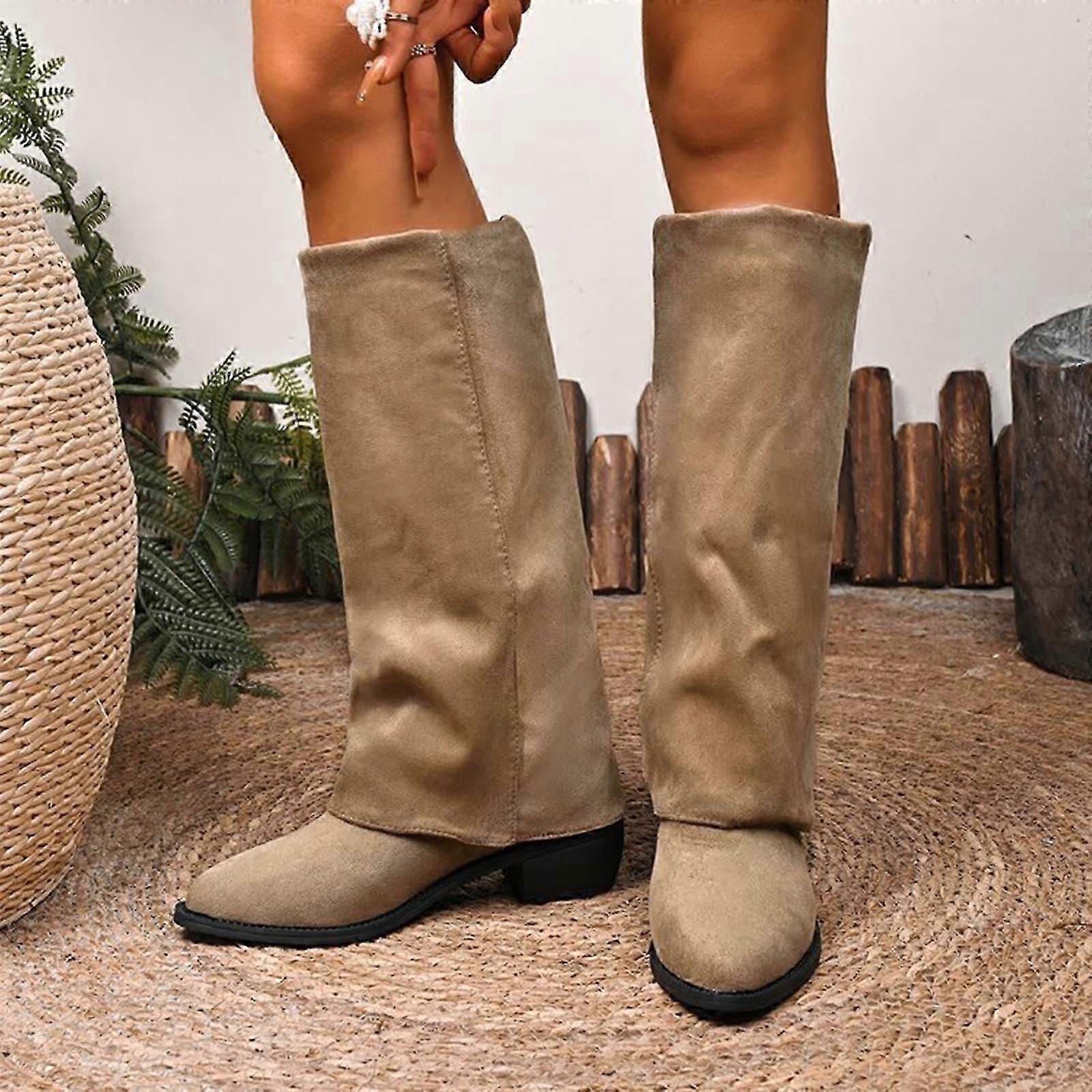 Women's Knee-High Boots | Solid Color Pointed Toe | Spring Low Heel Flat Boots