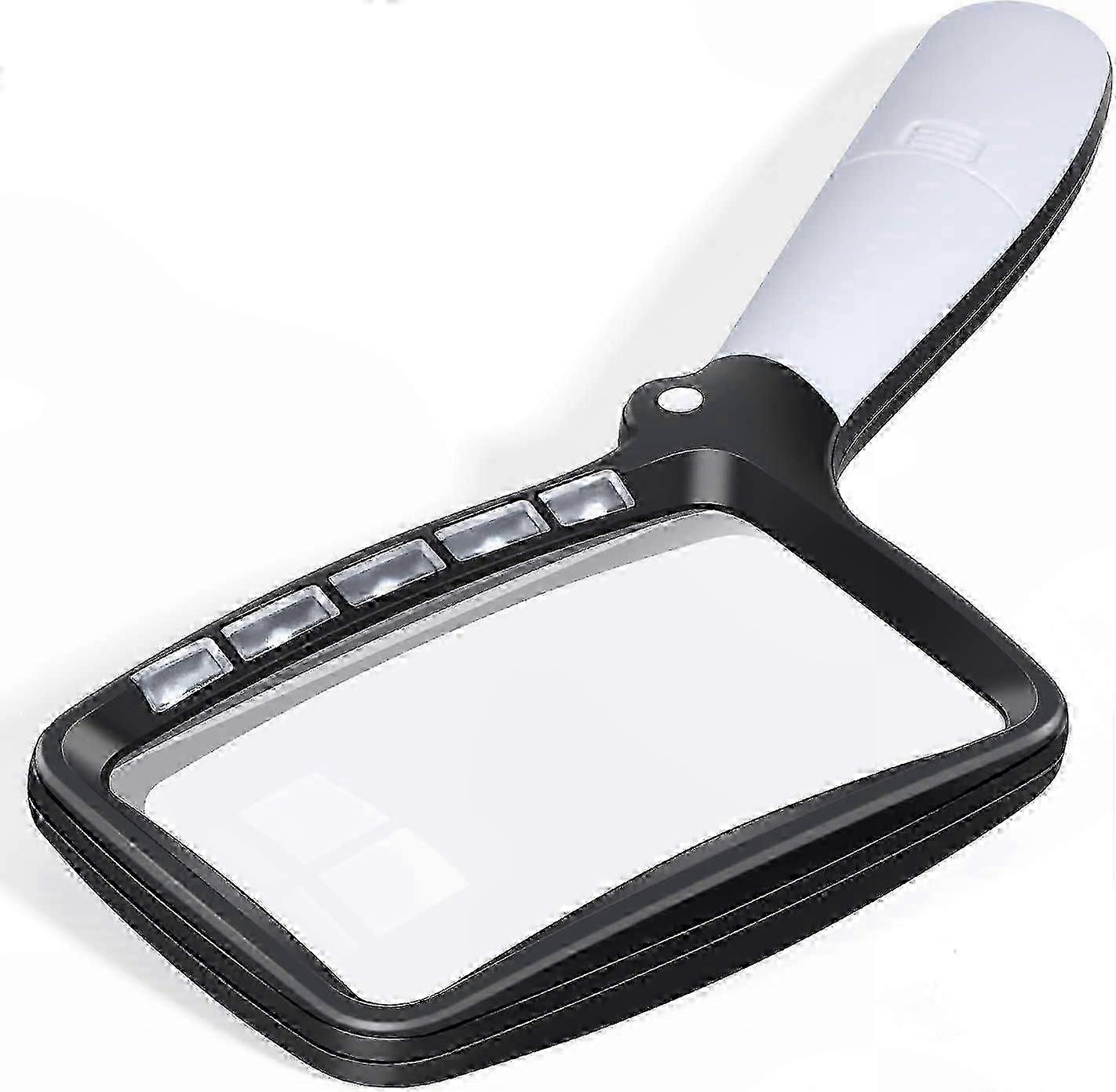 Large Rectangular Foldable Handheld Lighted Magnifier, 2X Magnification with 5 LEDs & 2 Dimming Modes
