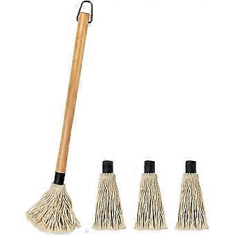 Barbecue Brushes,for Barbecue Sauce With Long Wooden Handle With 3 Extra Replacement Heads
