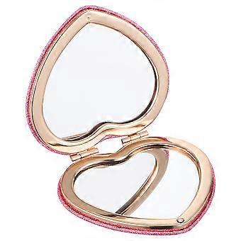 Compact Heart Shaped Folding Mirror for Makeup Use Pink ABS