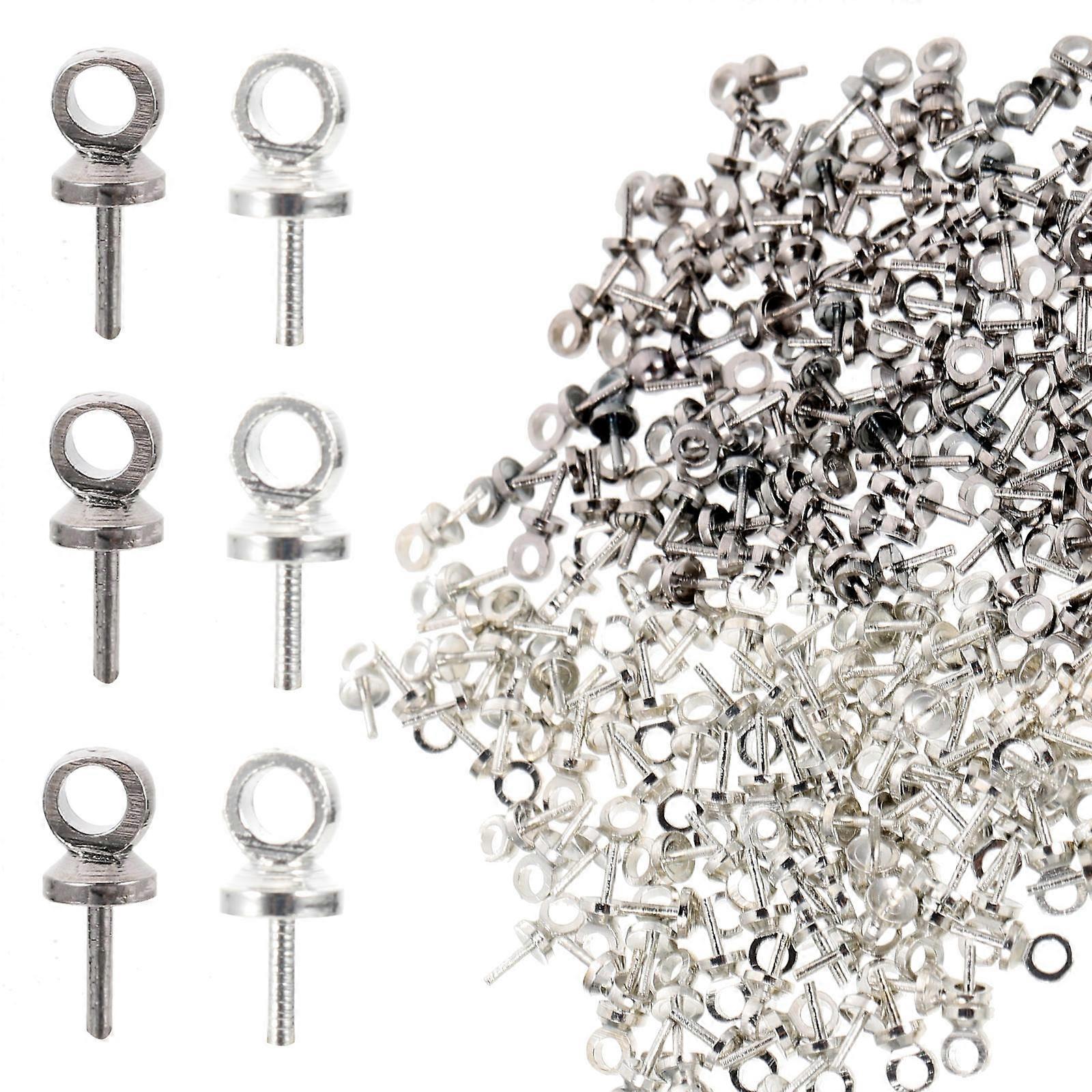 Pure Copper Screw Eye Pin for Fixing with Threaded Hook 2Sets Silver Color