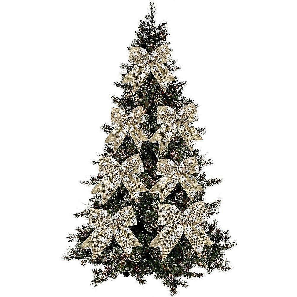 Christmas Tree Decorations Burlap Bow compatible with Rustic Bow Ornaments 10Pcs