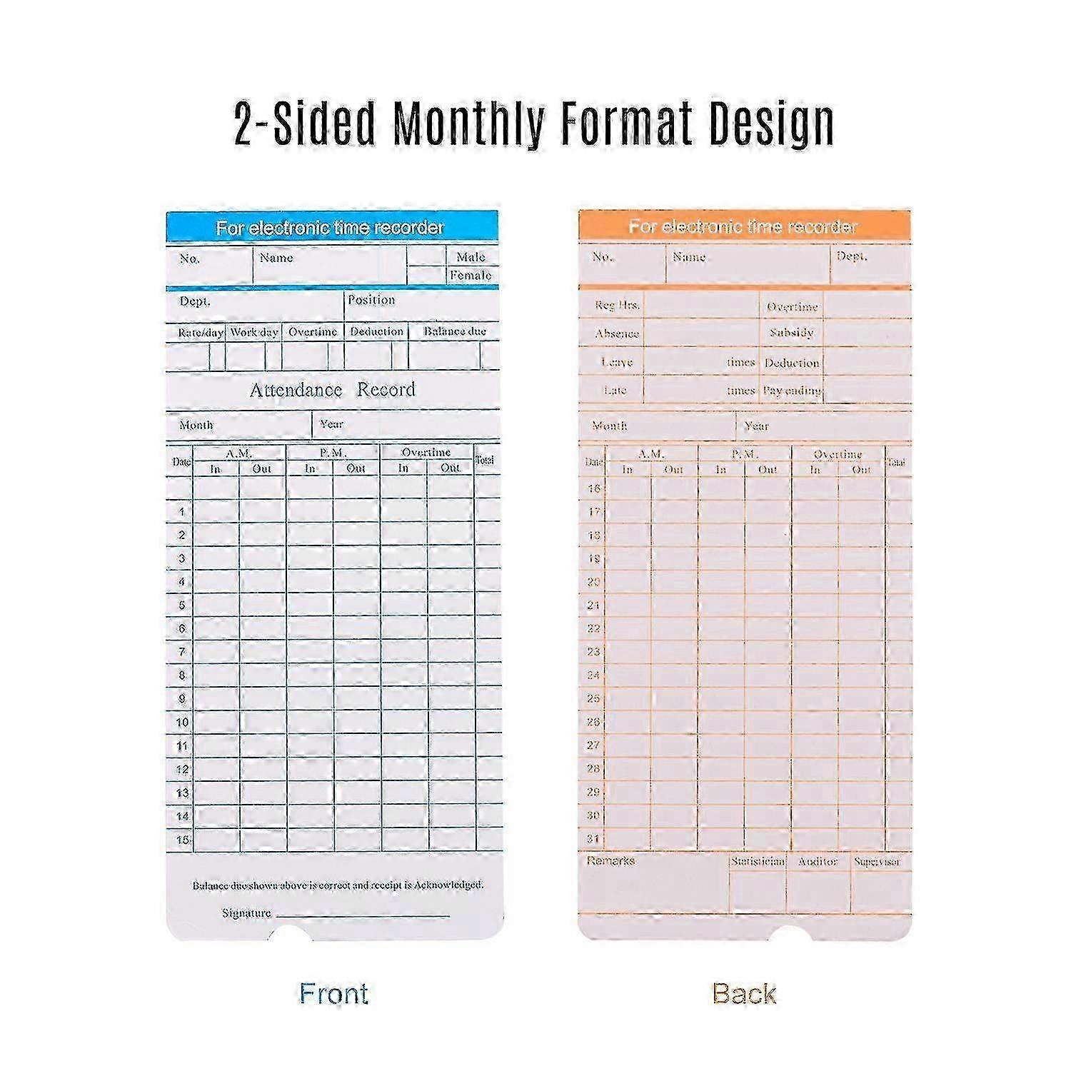 90 Pcs Monthly Time Cards Double-Sided