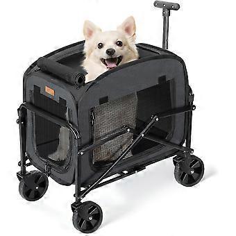 Hundetransportwagen mit Rädern, großer Hundeanhänger für Hunde und Katzen, 18 kg, rollbarer Tierwagen mit großen Rädern für jedes Gelände, schwarz.