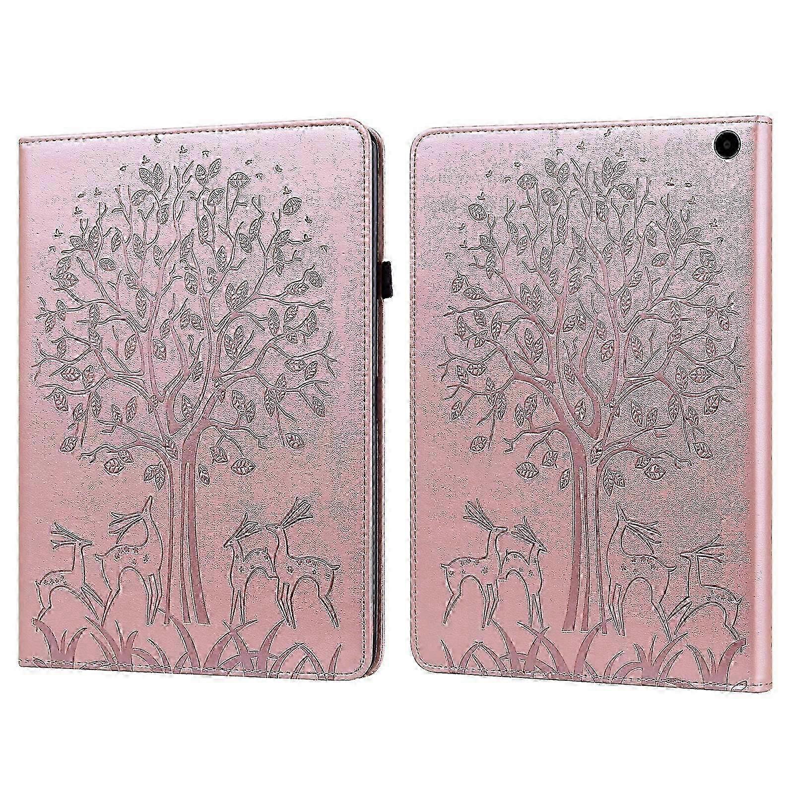 For Amazon Fire Max 11 Tree & Deer Embossed Leather Tablet Case