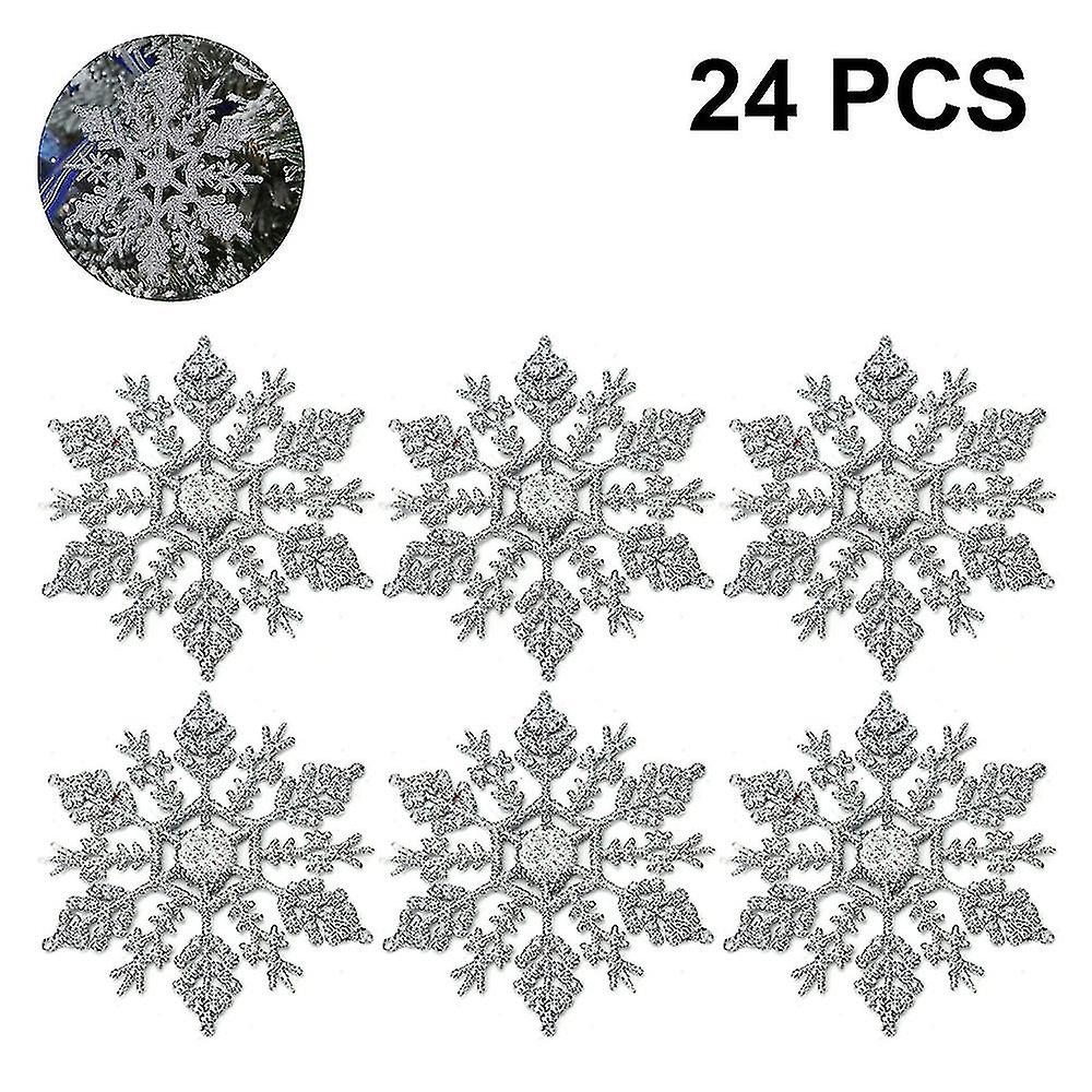 Plastic Christmas Glitter Snowflake Ornaments Decorations, 24pcs