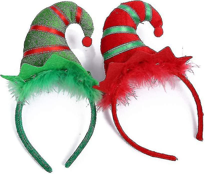2 Pieces Christmas Headbands,multicolored Elf Hat Headband With 3d Hat Designs For Christmas And Holiday Parties