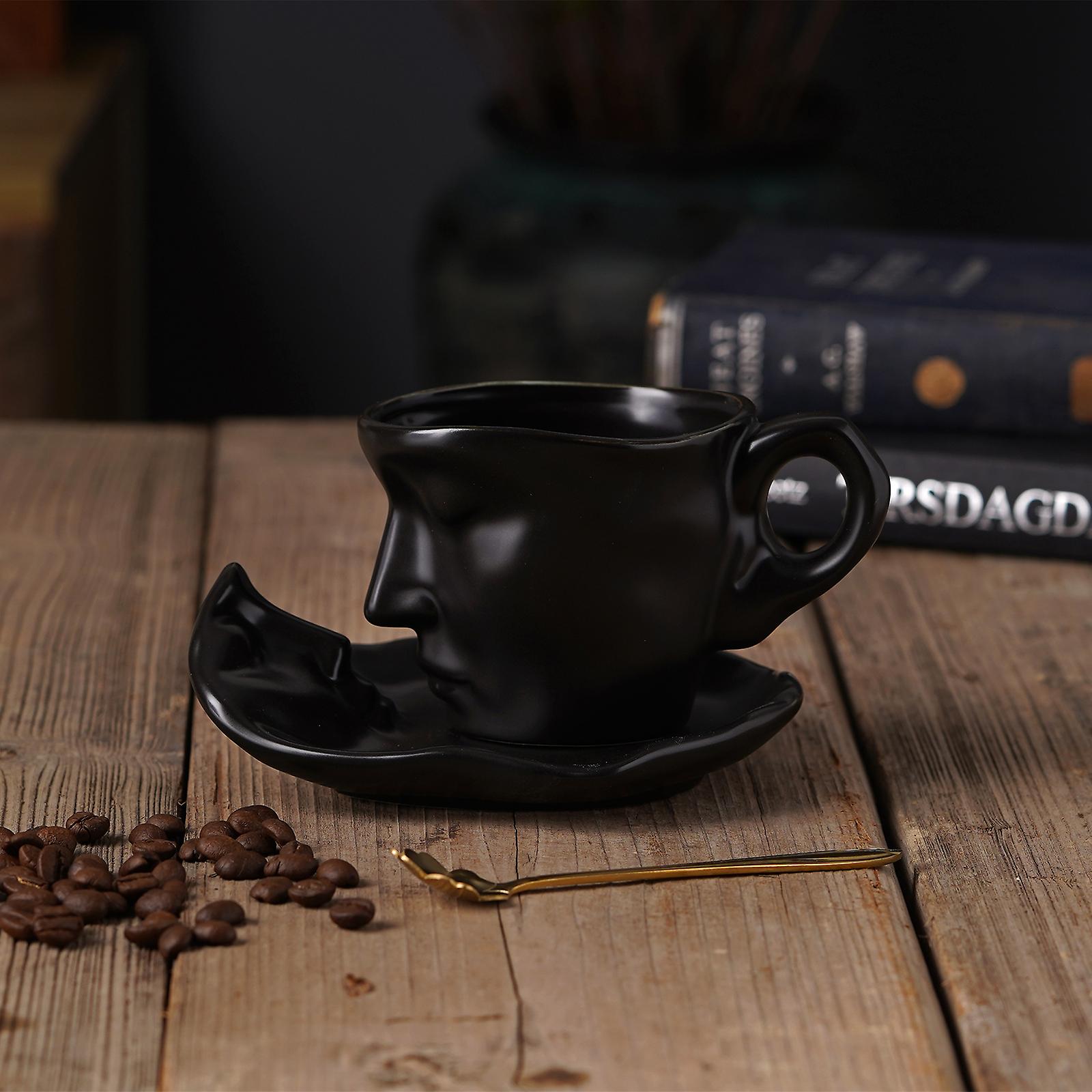 Valentinsdag tekop og underkop sæt til 1 keramisk par ansigt kyssende kaffekop sæt tekop