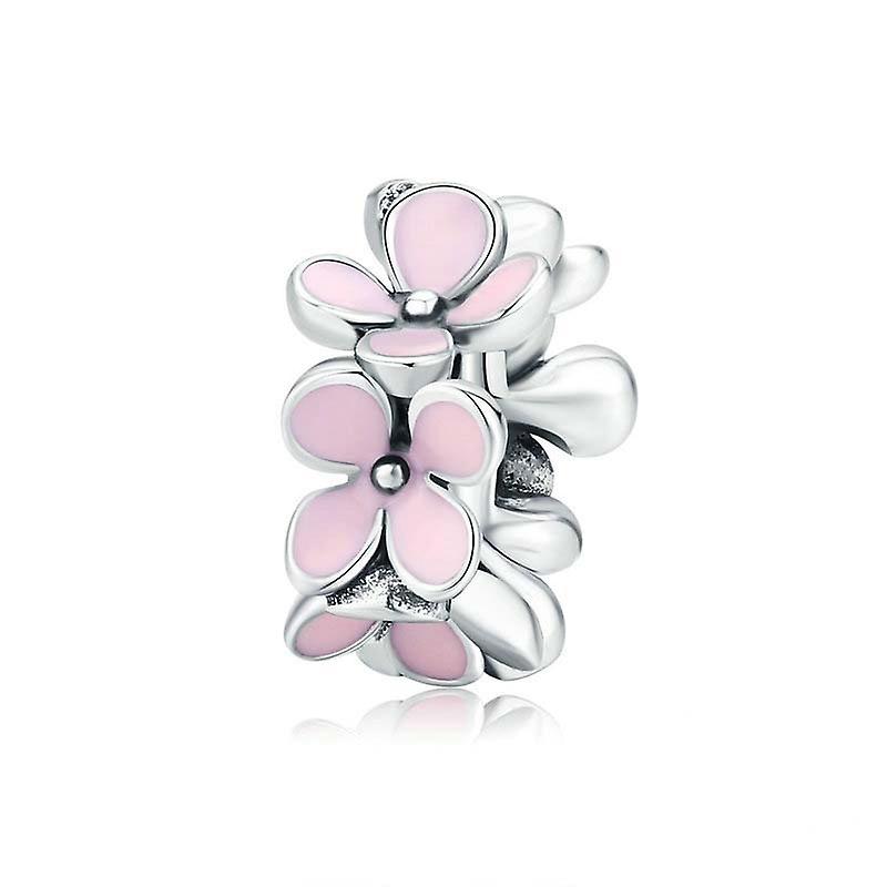 925 Sterling Silver Pink Enam Flower Charm