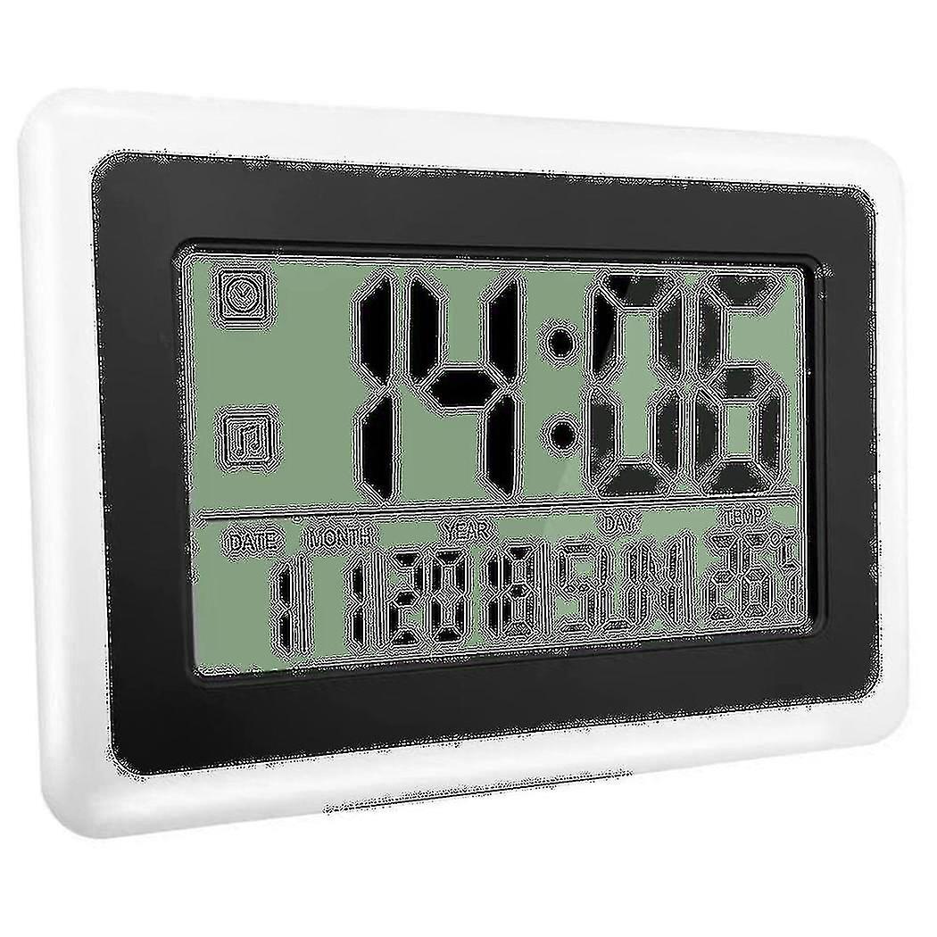 Digital Clock With Calendar & Temperature, Lcd Screen Alarm Clock With Extra Digits, Easy To Read A
