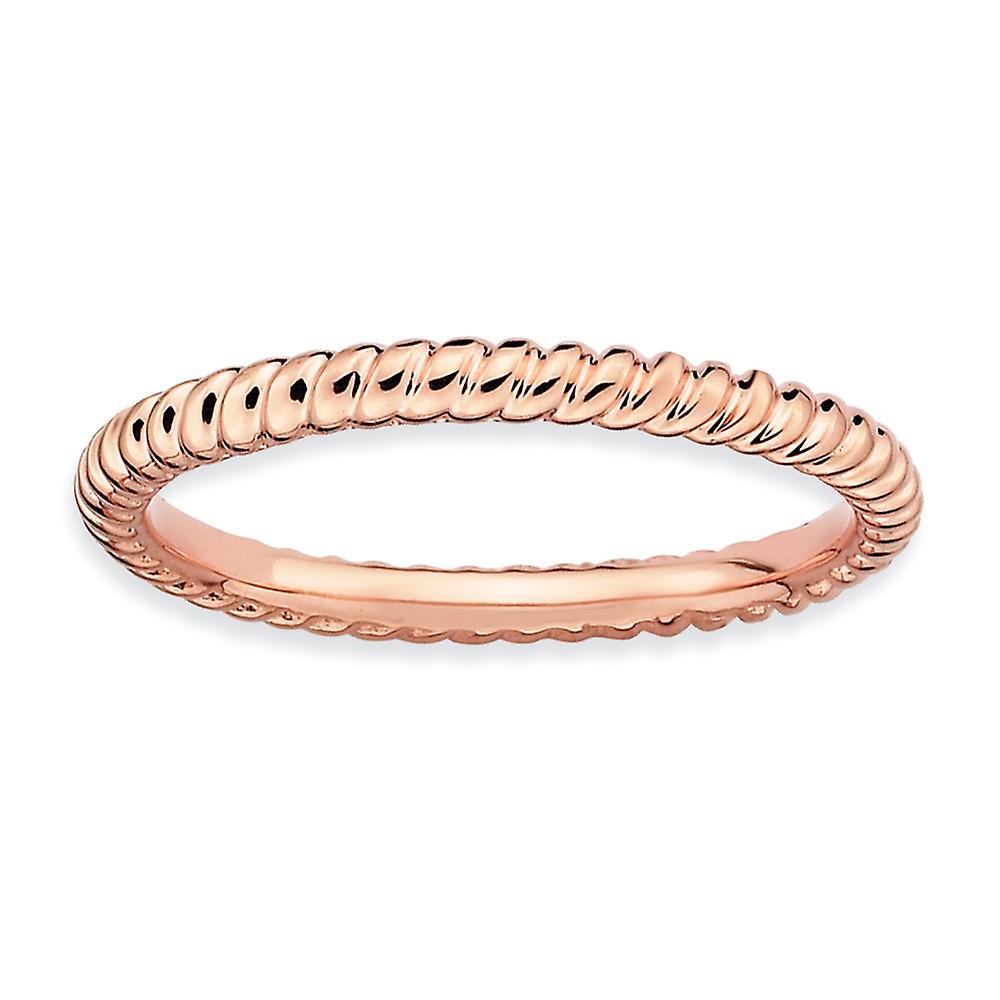 925 Sterling Silver Polished Patterned Stackable Pink Plated Twisted Ring-Stackable-Ring for Women - Ring Size: 5 to 10